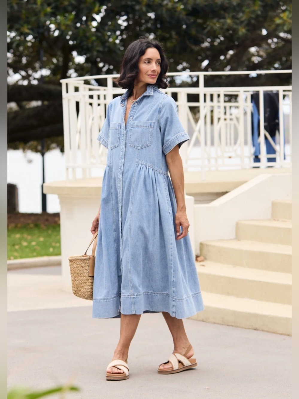 MAYE Montana Denim Shirt Dress in Light Blue Size Small NWT